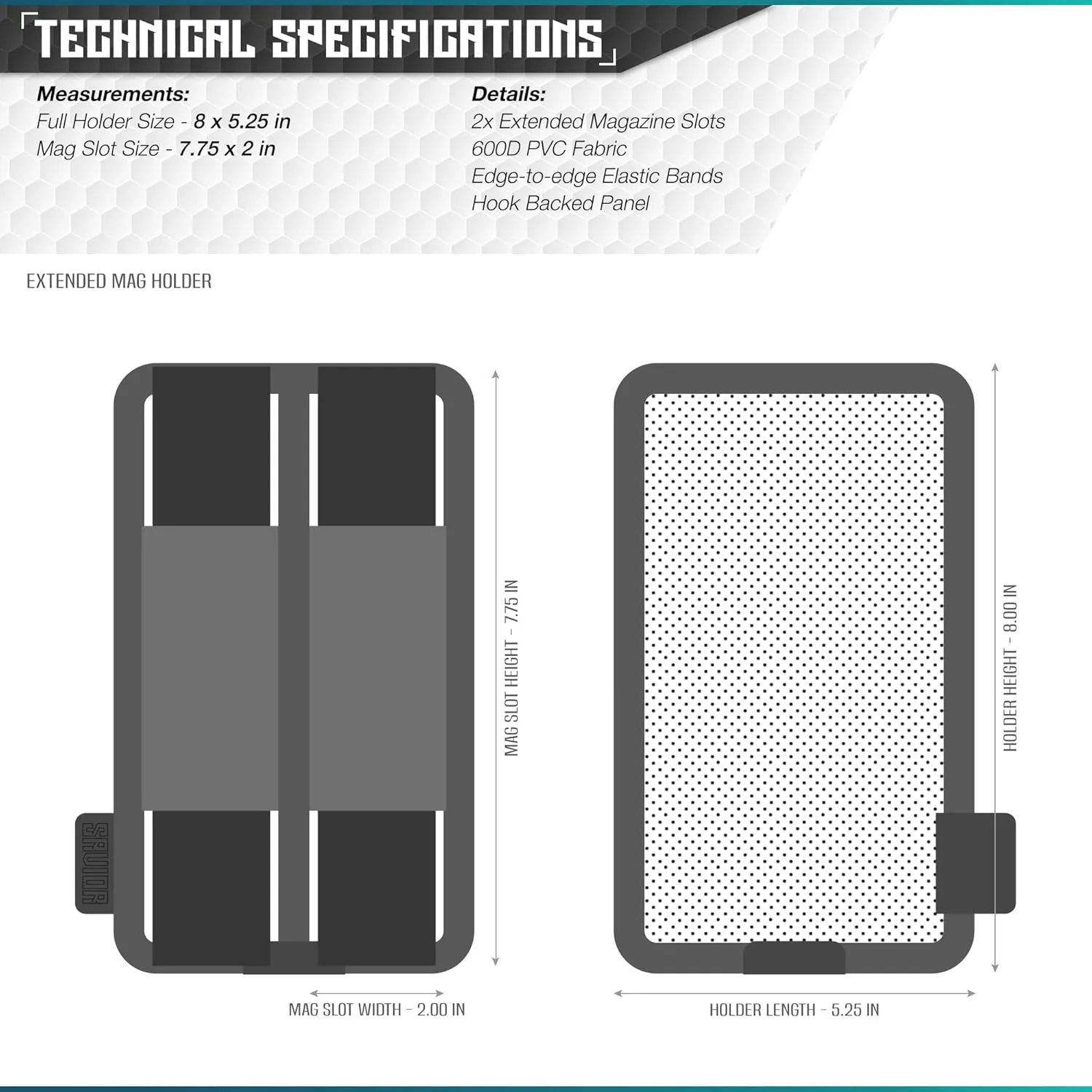 Savior Equipment Tactical Double Pistol Extended Open-Top Mag Pouch Holder Handgun Magazine Storage, Elastic Band to Hold Tight, Hook-Backed Panel