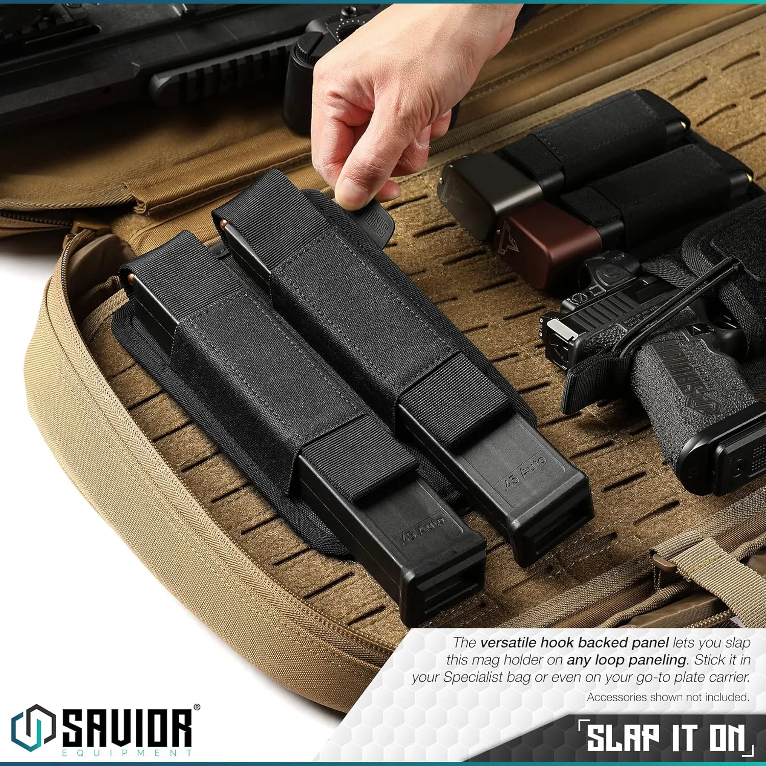 Savior Equipment Tactical Double Pistol Extended Open-Top Mag Pouch Holder Handgun Magazine Storage, Elastic Band to Hold Tight, Hook-Backed Panel