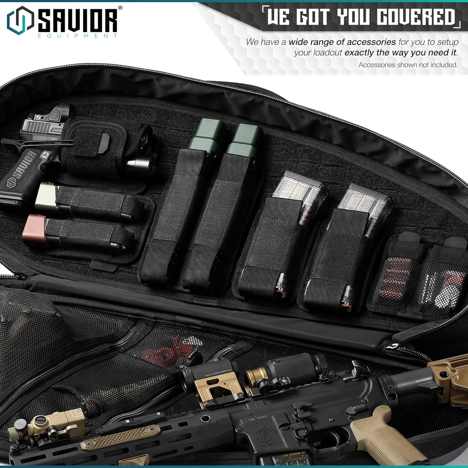 Savior Equipment Tactical Pistol Mag Pouch 9mm .40 45acp Open-Top Single & Double Stack Mag Holder Softshell Mags Storage Universal Magazine Carrier, Elastic Band to Hold Tight, Hook-Backed Panel