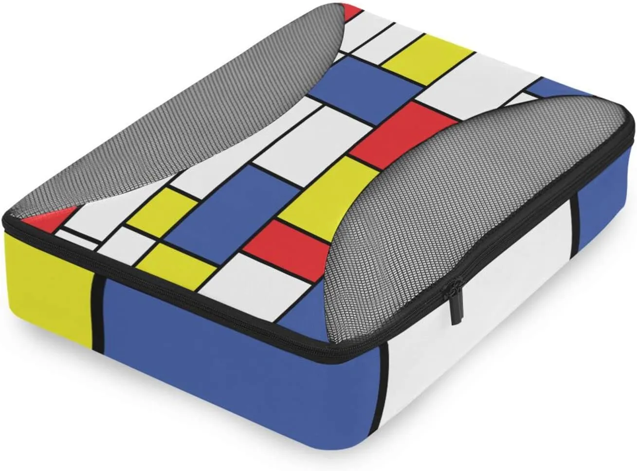 Seamless Geometric Red, Blue and Yellow White Mosaic Checker Plaid 4 PCs Set Packing Bags, Luggage Organizer Bag, Portable Cube Toiletry bag, Durable Travel Cosmetic Storage Bag for Men Women