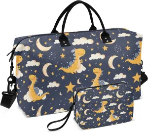 senya Weekender Bags Travel Duffel Gym Bag Dinosaur Stars Moon Carry on Overnight Tote Bag with Toiletry Bag for Airplane Travel Trip Gym Yoga