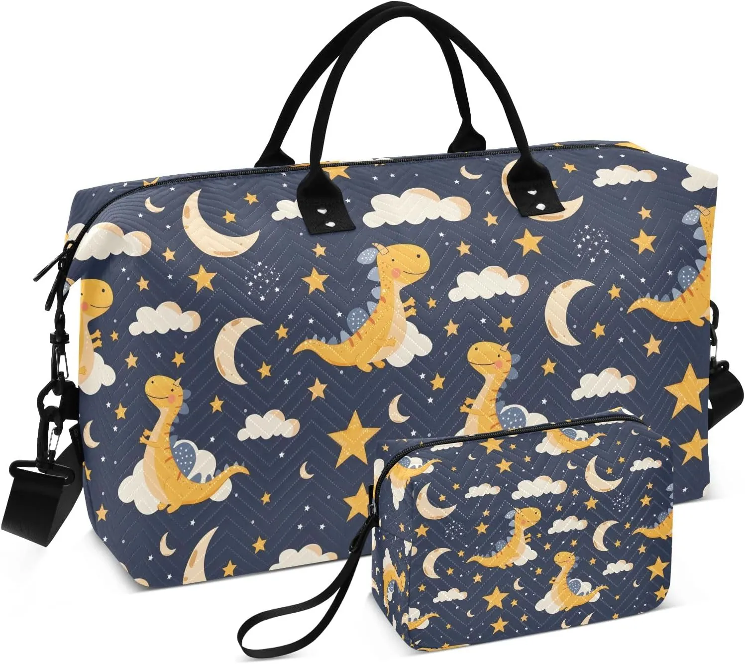 senya Weekender Bags Travel Duffel Gym Bag Dinosaur Stars Moon Carry on Overnight Tote Bag with Toiletry Bag for Airplane Travel Trip Gym Yoga