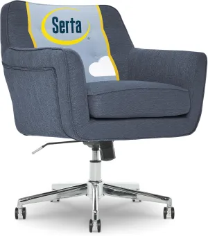 Serta Ashland Home Office Desk Chair with Button Tufted Mid-Back, Memory Foam Cushion and Padded Arms, Mid Century Modern Vanity Armchair with Wheels for Bedroom, Chrome Metal Base, Blue