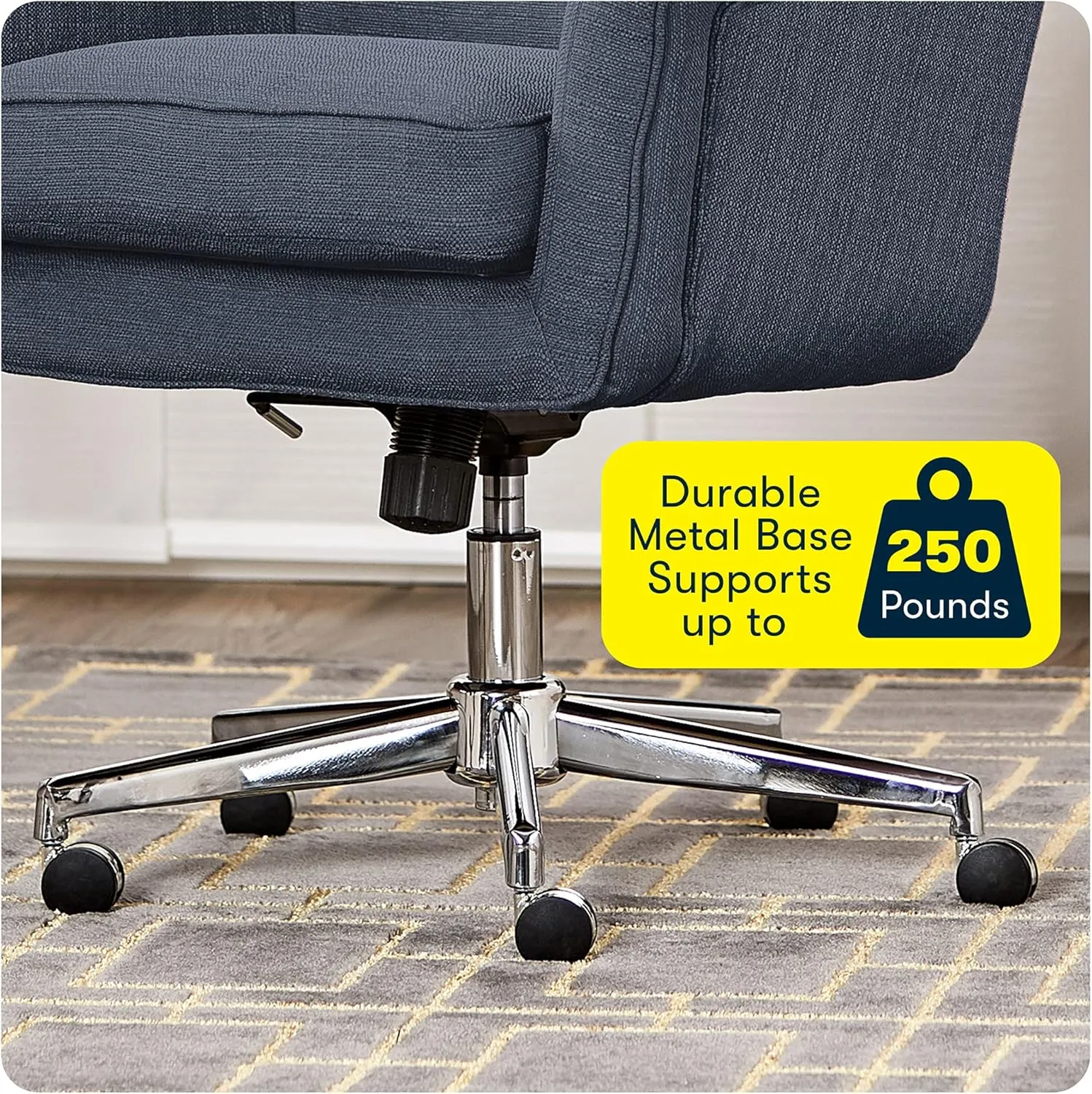 Serta Ashland Home Office Desk Chair with Button Tufted Mid-Back, Memory Foam Cushion and Padded Arms, Mid Century Modern Vanity Armchair with Wheels for Bedroom, Chrome Metal Base, Blue