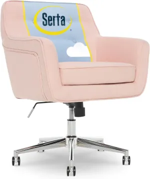 Serta Ashland Home Office Desk Chair with Button Tufted Mid-Back, Memory Foam Cushion and Padded Arms, Mid Century Modern Vanity Armchair with Wheels for Bedroom, Chrome Metal Base, Blush Pink