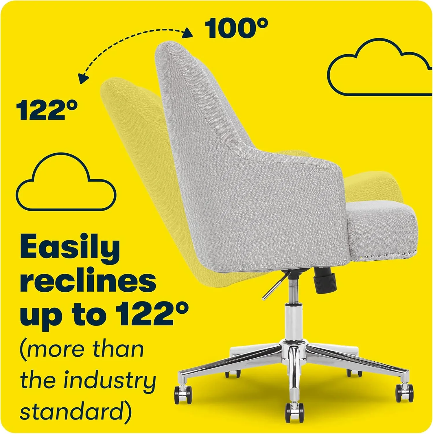 Serta Leighton Home Office Memory Foam, Height-Adjustable Desk Accent Chair with Chrome-Finished Stainless-Steel Base, Light Gray