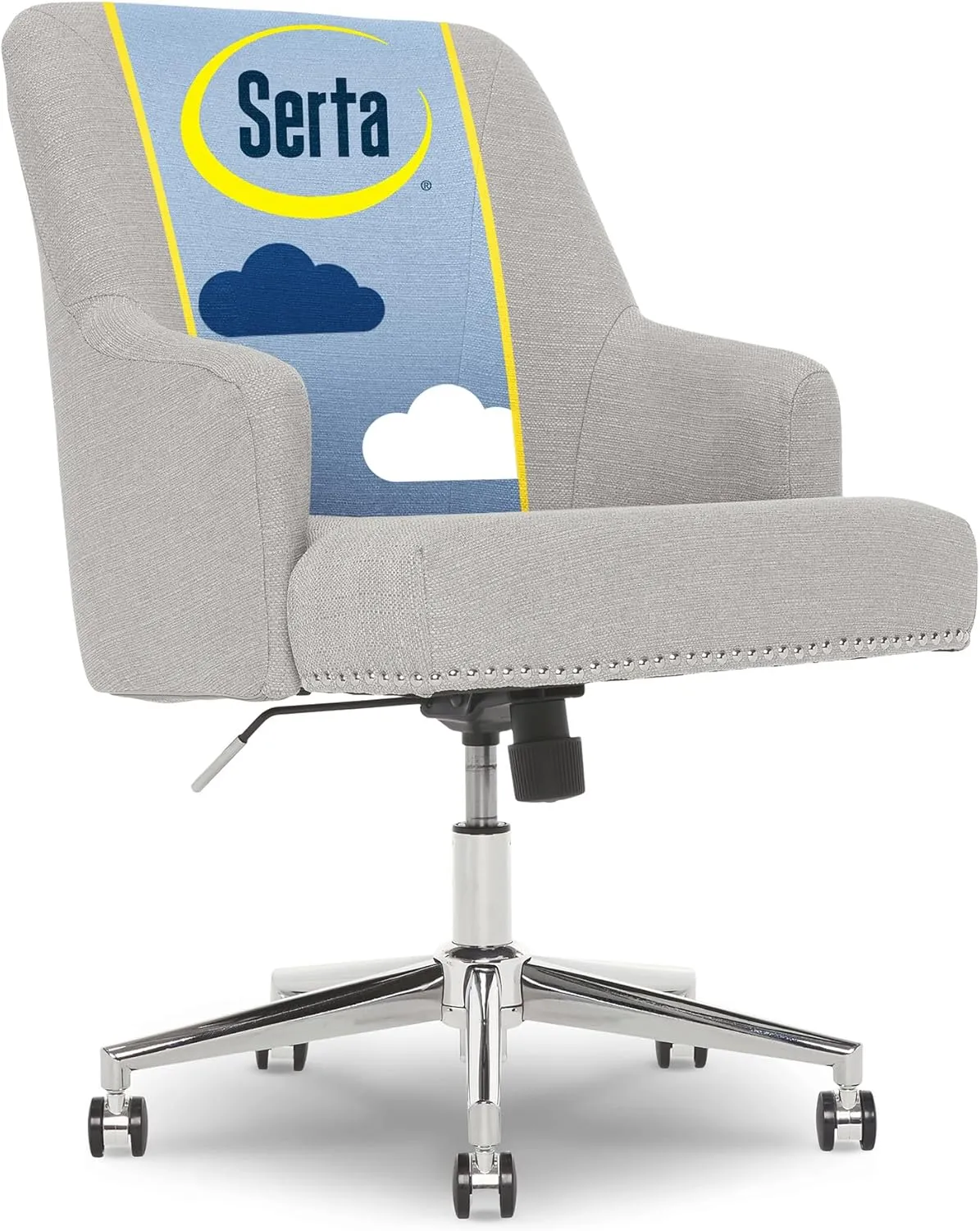 Serta Leighton Home Office Memory Foam, Height-Adjustable Desk Accent Chair with Chrome-Finished Stainless-Steel Base, Light Gray