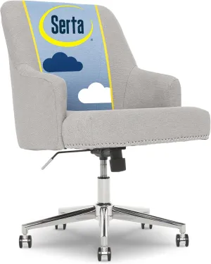 Serta Leighton Home Office Memory Foam, Height-Adjustable Desk Accent Chair with Chrome-Finished Stainless-Steel Base, Light Gray
