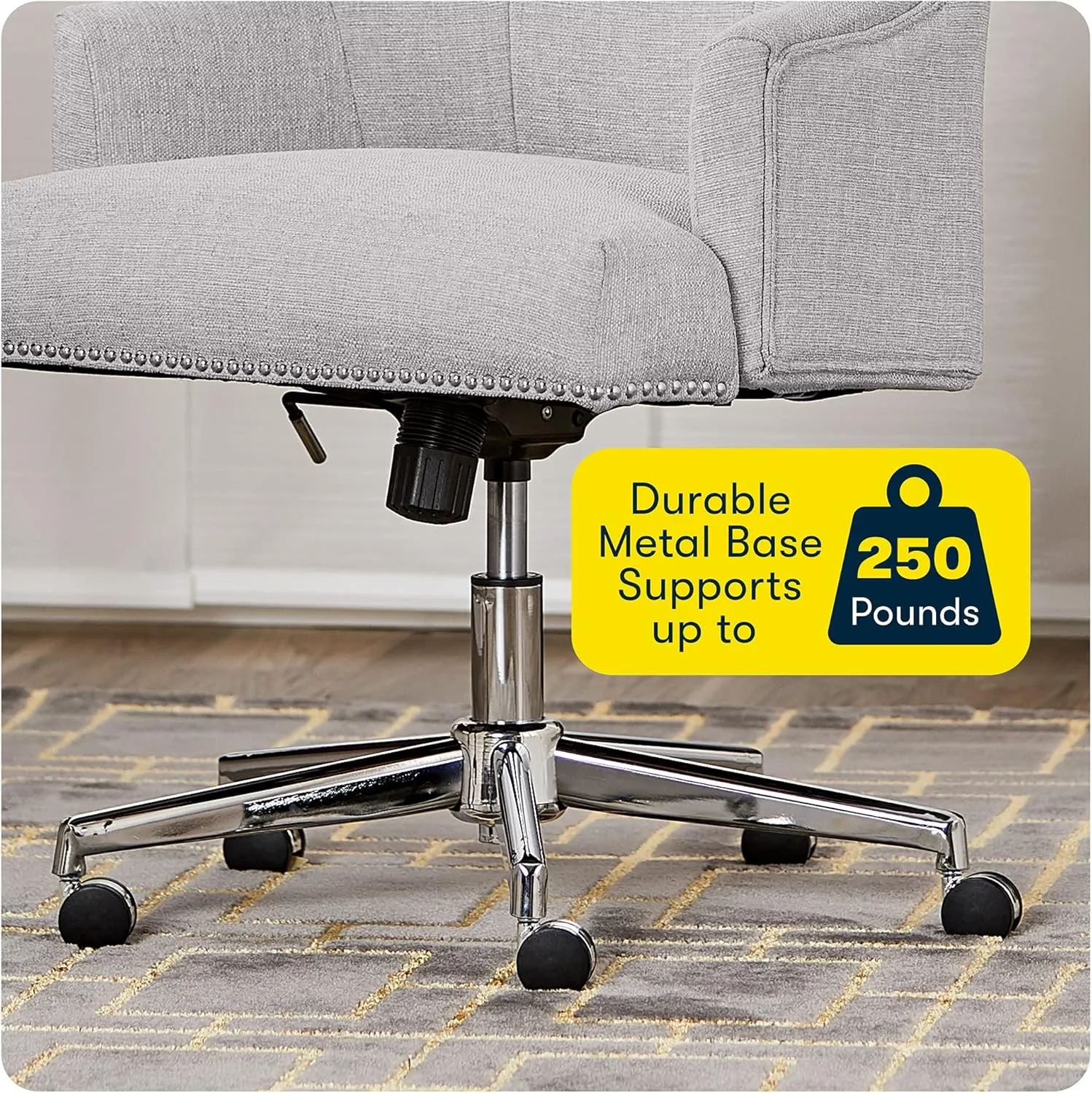 Serta Leighton Home Office Memory Foam, Height-Adjustable Desk Accent Chair with Chrome-Finished Stainless-Steel Base, Light Gray