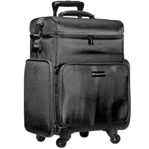 SHANY Soft Rolling Makeup Trolley Case - Multi Compartment with Laptop/iPad Holder - Set of 3 Free Cosmetic Organizers - 360 Wheels - BLACK