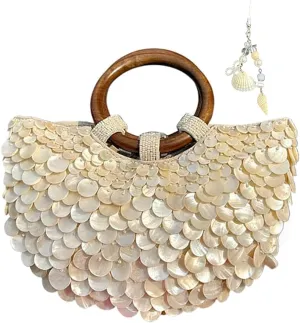 Shell Beaded Purse Sequin Tote，Shell Keychain Summer Shell Beaded Purses, for Beach Wedding Party Vacation