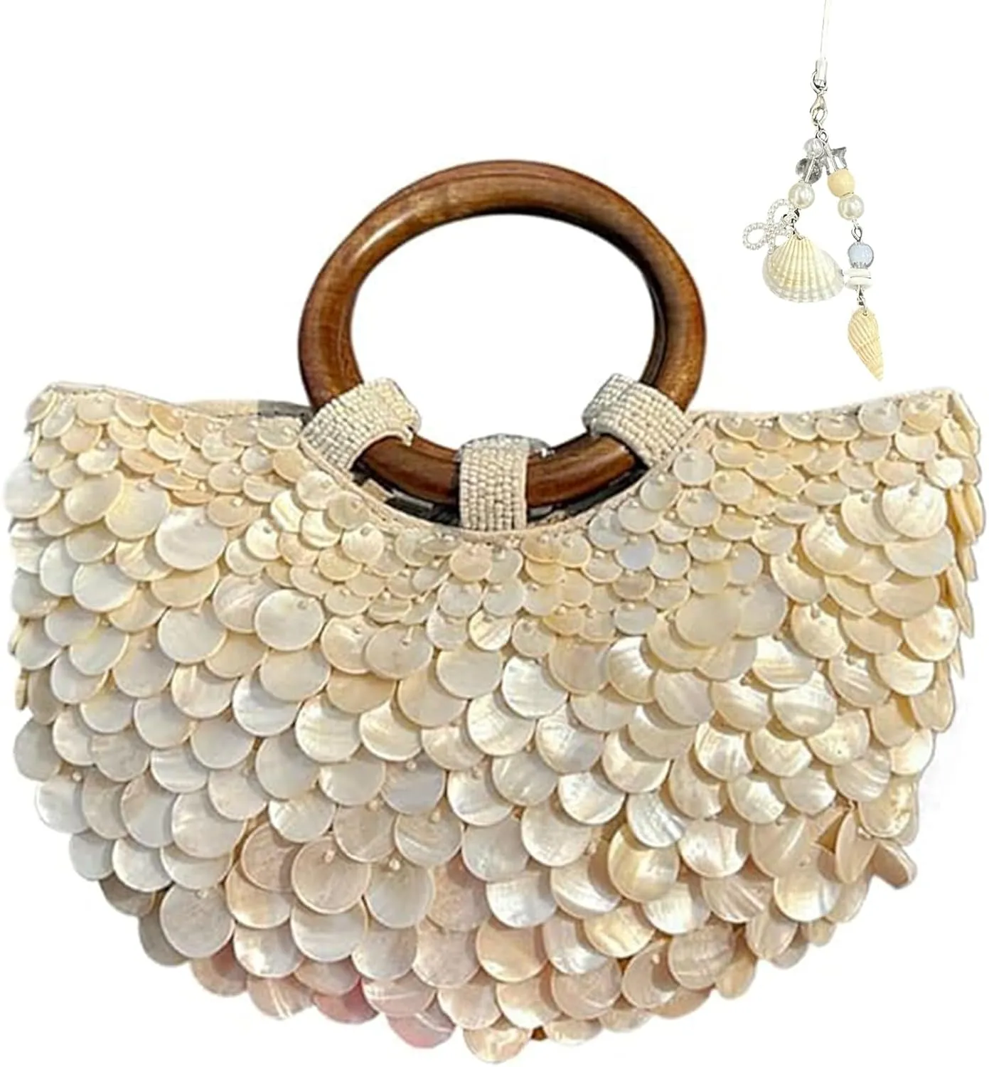 Shell Beaded Purse Sequin Tote，Shell Keychain Summer Shell Beaded Purses, for Beach Wedding Party Vacation