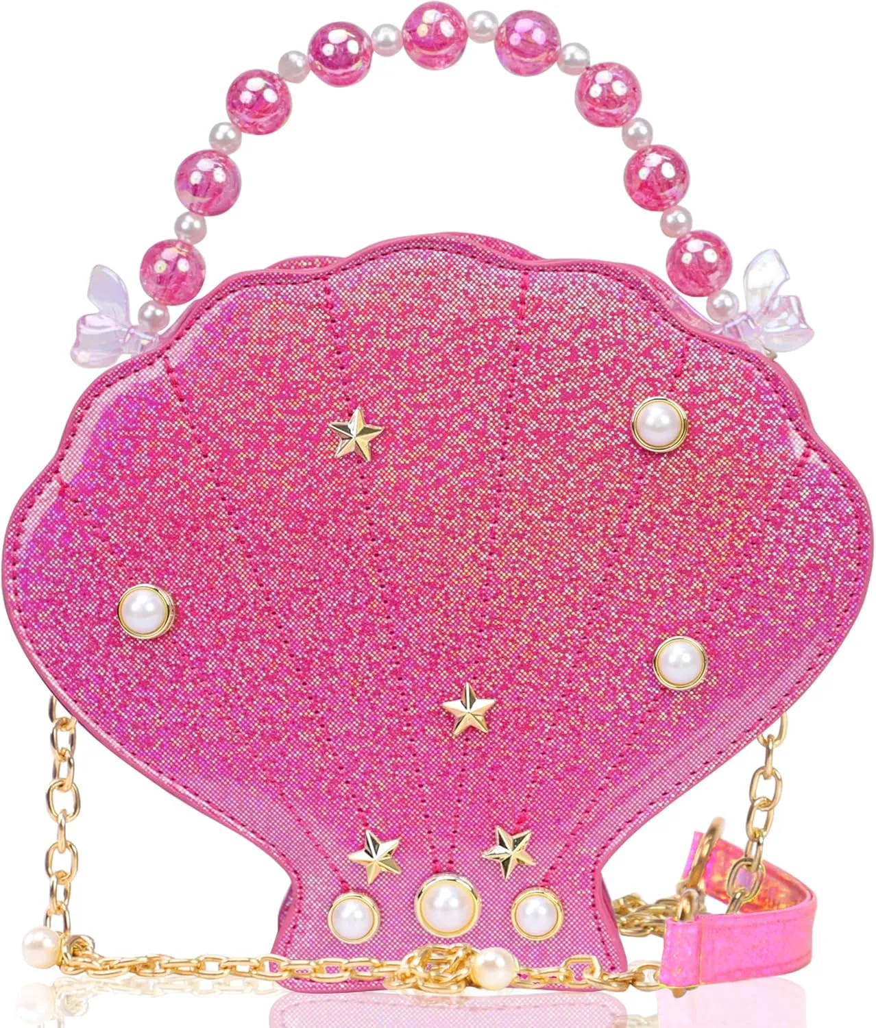 Shells Little Girl Crossbody Purse for Toddler,Shoulder Handbag,Pearl Princess Clutch Bag,Gifts for Birthday Xmas.