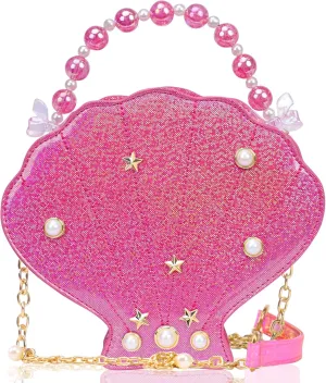 Shells Little Girl Crossbody Purse for Toddler,Shoulder Handbag,Pearl Princess Clutch Bag,Gifts for Birthday Xmas.