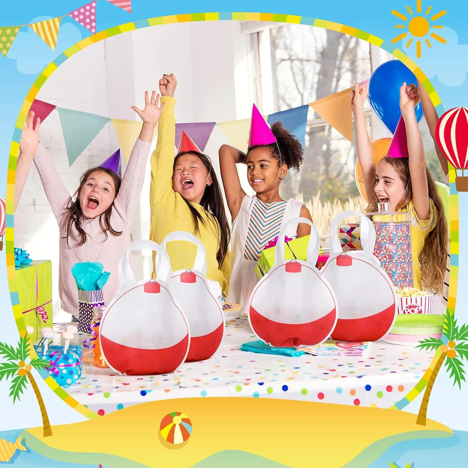 Shihanee 24 Pcs Fishing Bobbers Party Favor Bags Fishing Themed Party Goody Candy Bags Sport Game Treat Handbags Fisherman Non Woven Gift Handbags for Summer Theme Party Supplies
