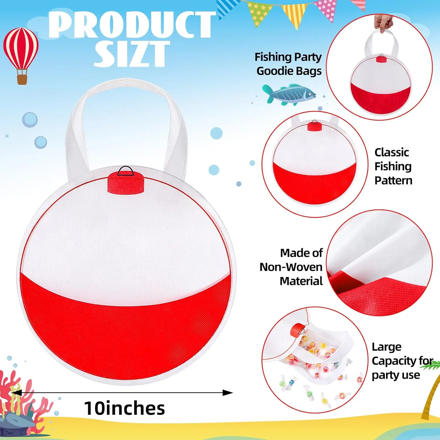Shihanee 24 Pcs Fishing Bobbers Party Favor Bags Fishing Themed Party Goody Candy Bags Sport Game Treat Handbags Fisherman Non Woven Gift Handbags for Summer Theme Party Supplies
