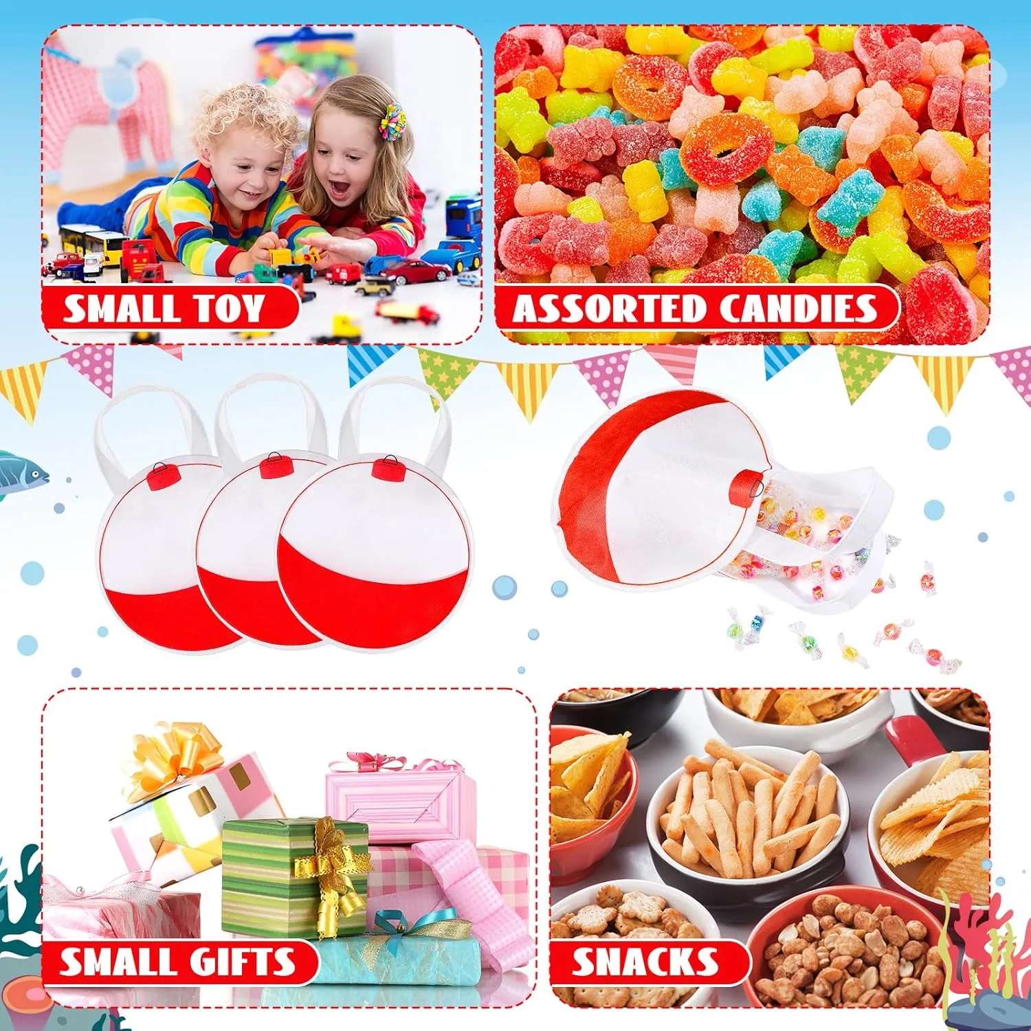 Shihanee 24 Pcs Fishing Bobbers Party Favor Bags Fishing Themed Party Goody Candy Bags Sport Game Treat Handbags Fisherman Non Woven Gift Handbags for Summer Theme Party Supplies
