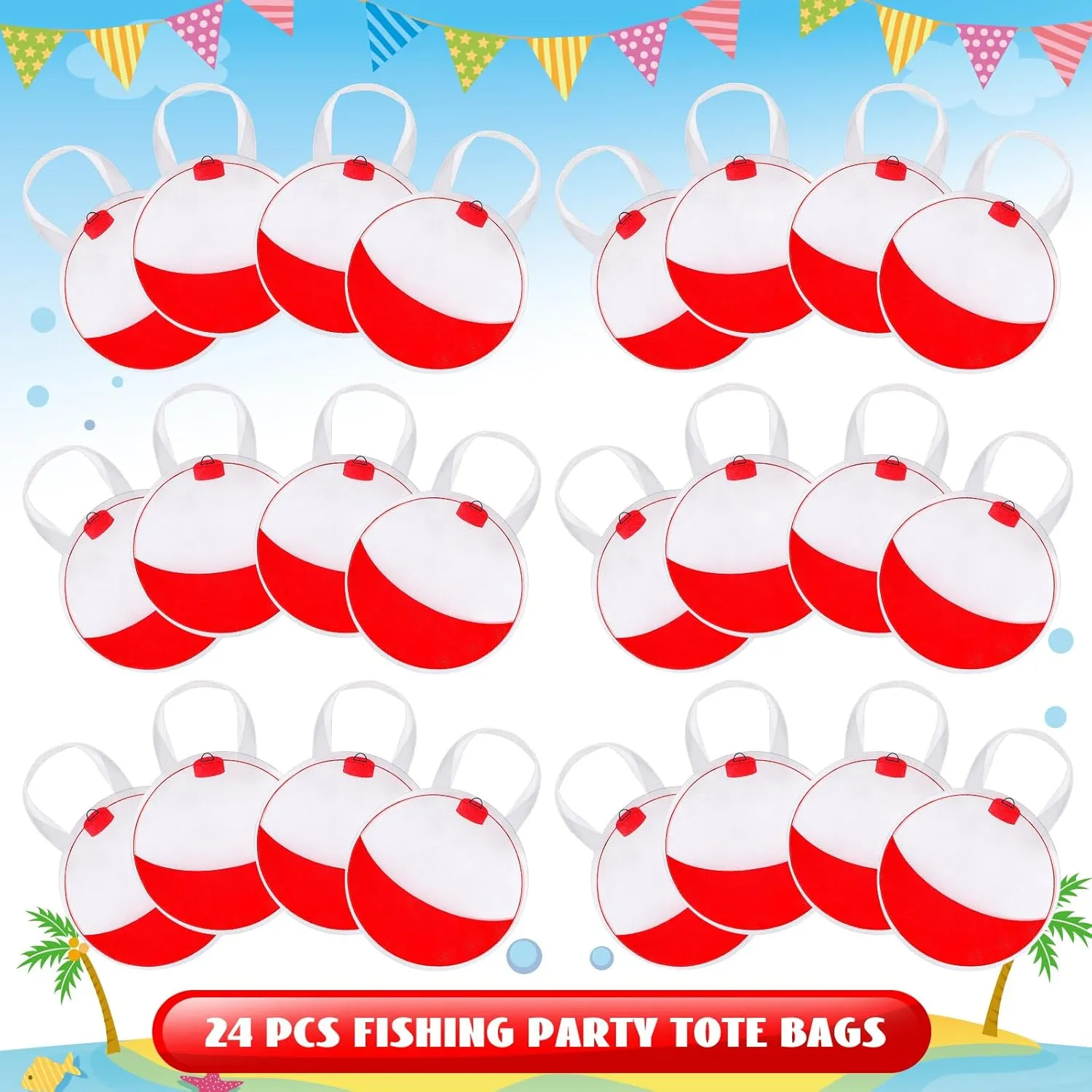 Shihanee 24 Pcs Fishing Bobbers Party Favor Bags Fishing Themed Party Goody Candy Bags Sport Game Treat Handbags Fisherman Non Woven Gift Handbags for Summer Theme Party Supplies