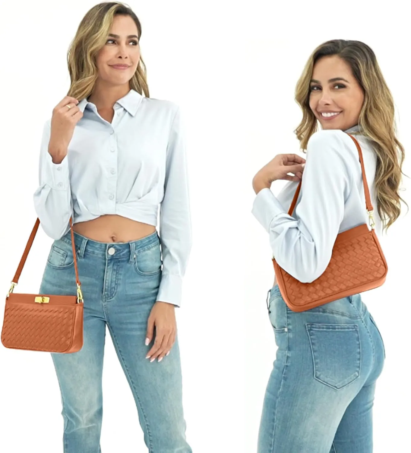 Shoulder Bag for Women Weave Bags Lightweight Tote Bags Vegan Leather Handbags Handmade Cute Bags Sling Purse with Pocket