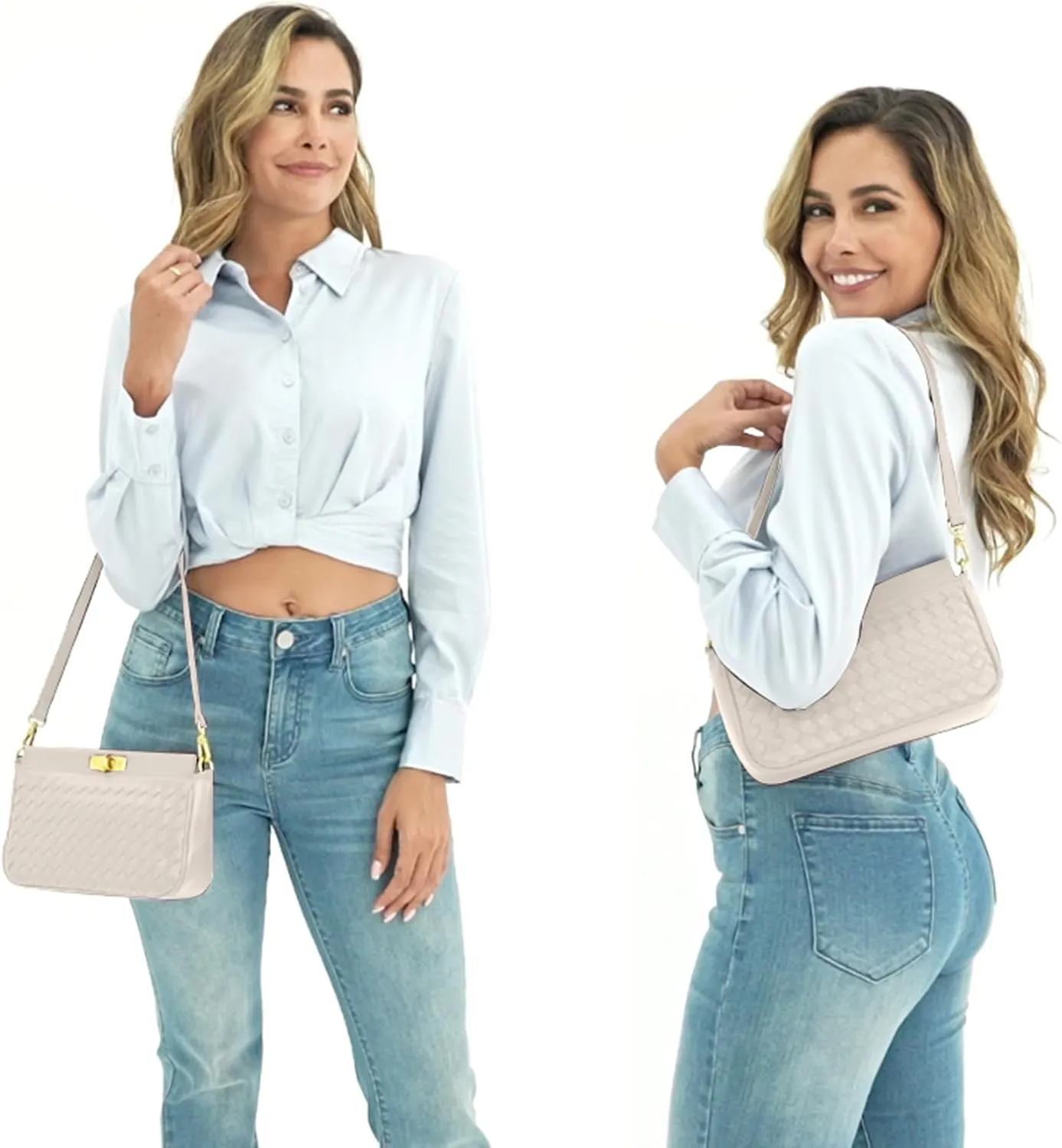 Shoulder Bag for Women Weave Bags Lightweight Tote Bags Vegan Leather Handbags Handmade Cute Bags Sling Purse with Pocket