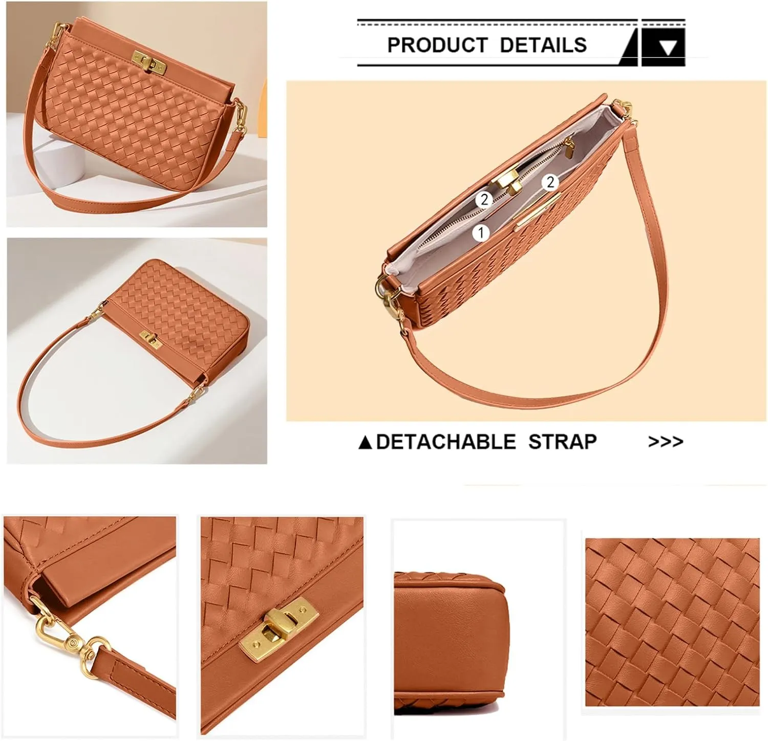 Shoulder Bag for Women Weave Bags Lightweight Tote Bags Vegan Leather Handbags Handmade Cute Bags Sling Purse with Pocket