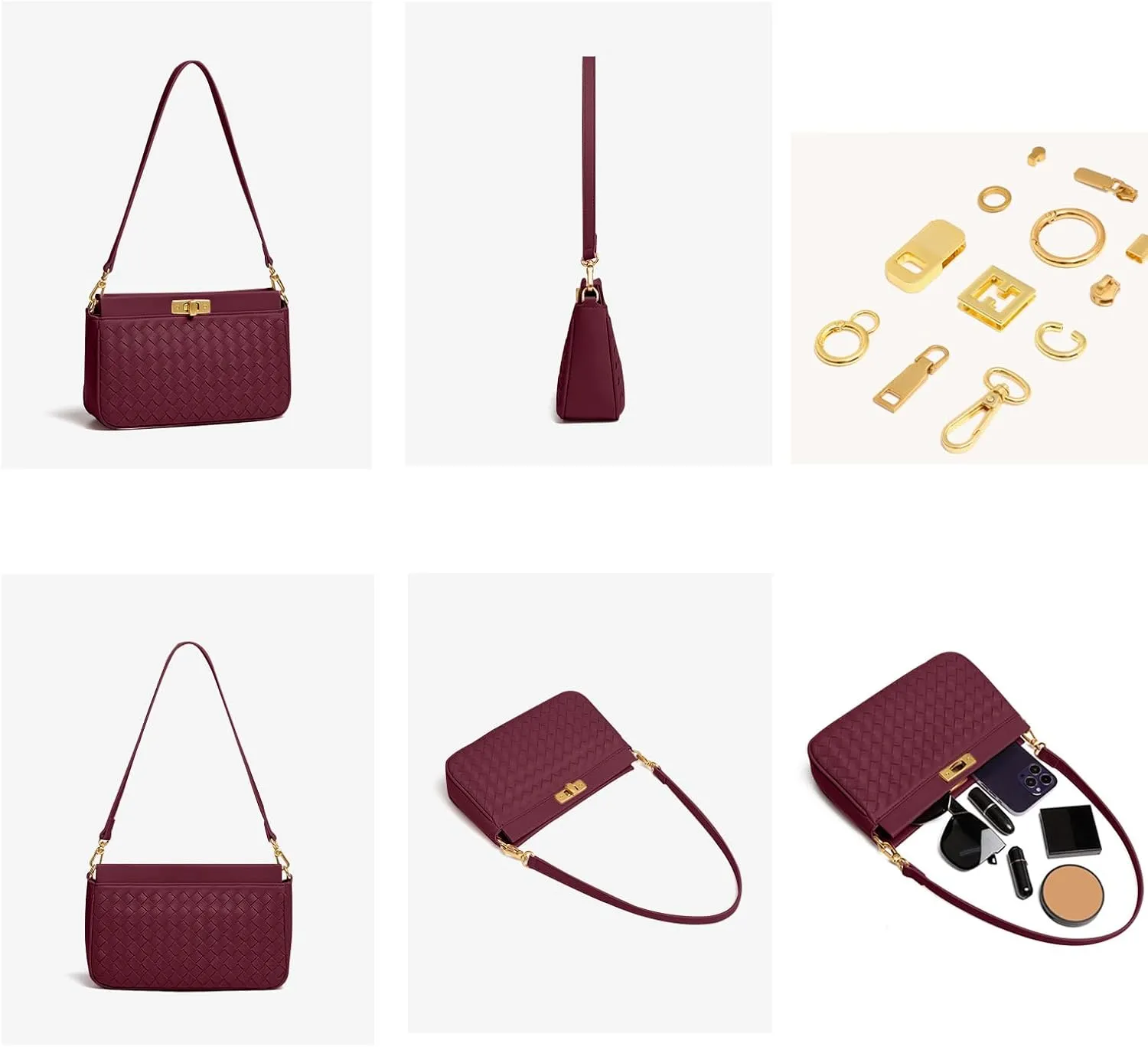 Shoulder Bag for Women Weave Bags Lightweight Tote Bags Vegan Leather Handbags Handmade Cute Bags Sling Purse with Pocket