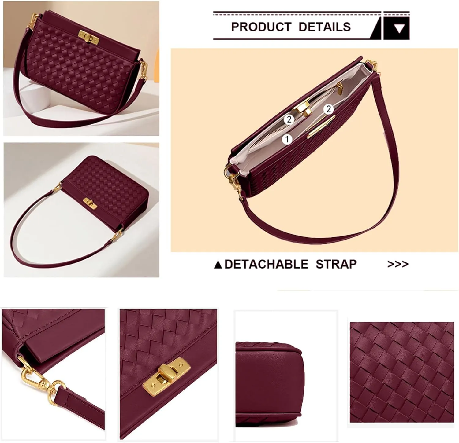 Shoulder Bag for Women Weave Bags Lightweight Tote Bags Vegan Leather Handbags Handmade Cute Bags Sling Purse with Pocket