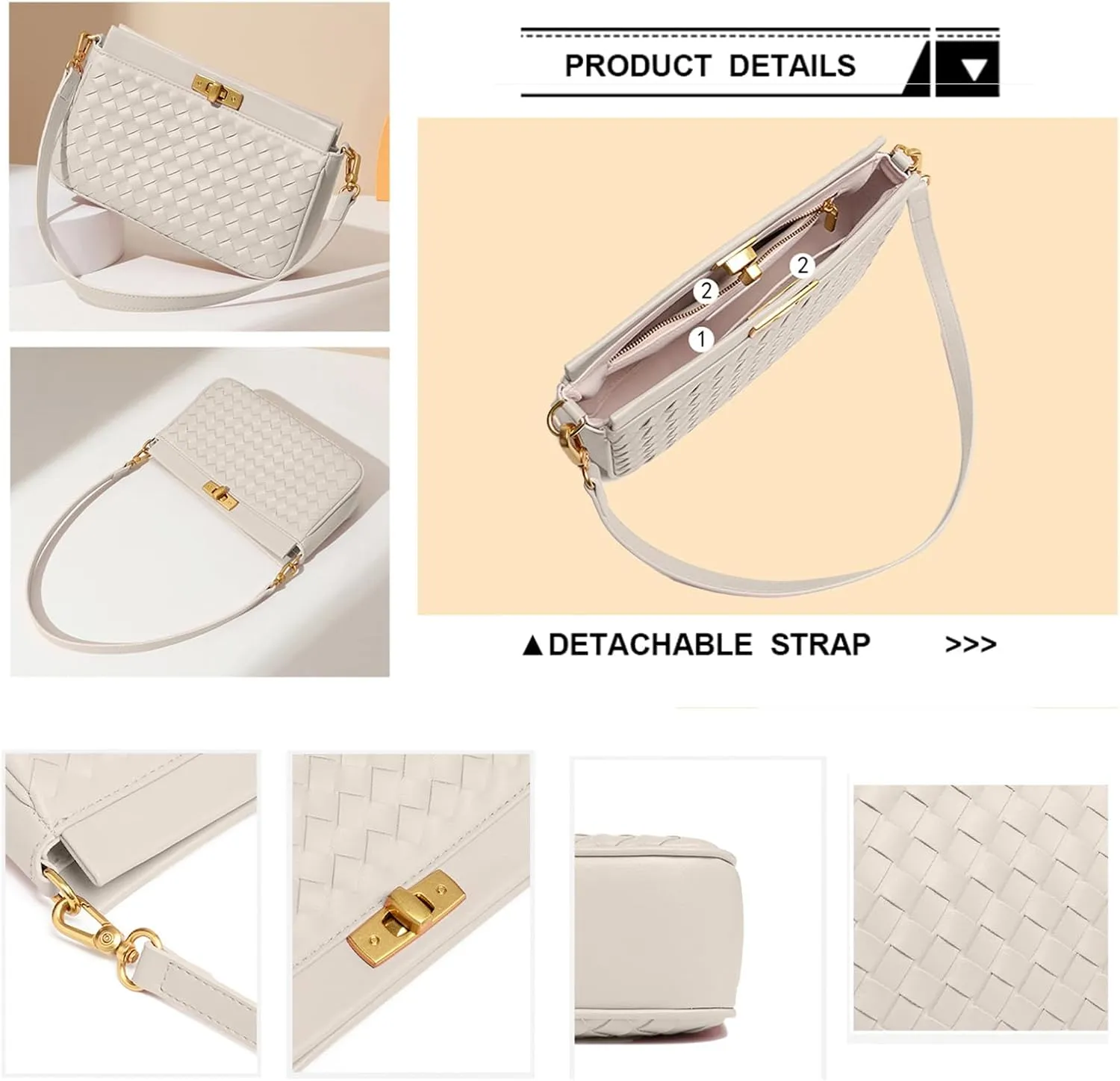 Shoulder Bag for Women Weave Bags Lightweight Tote Bags Vegan Leather Handbags Handmade Cute Bags Sling Purse with Pocket