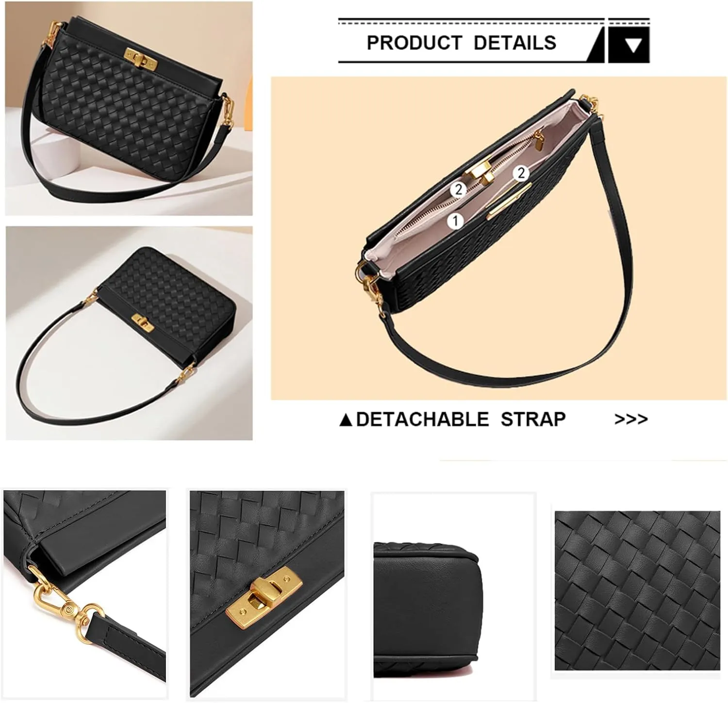 Shoulder Bag for Women Weave Bags Lightweight Tote Bags Vegan Leather Handbags Handmade Cute Bags Sling Purse with Pocket
