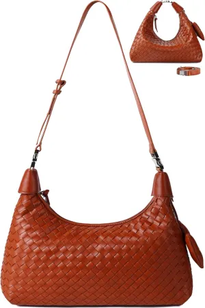 Shoulder Handbags for Women Woven Leather Crossbody Bags for Women Cute Clutch Hobo Handbag Trendy Crescent Bag