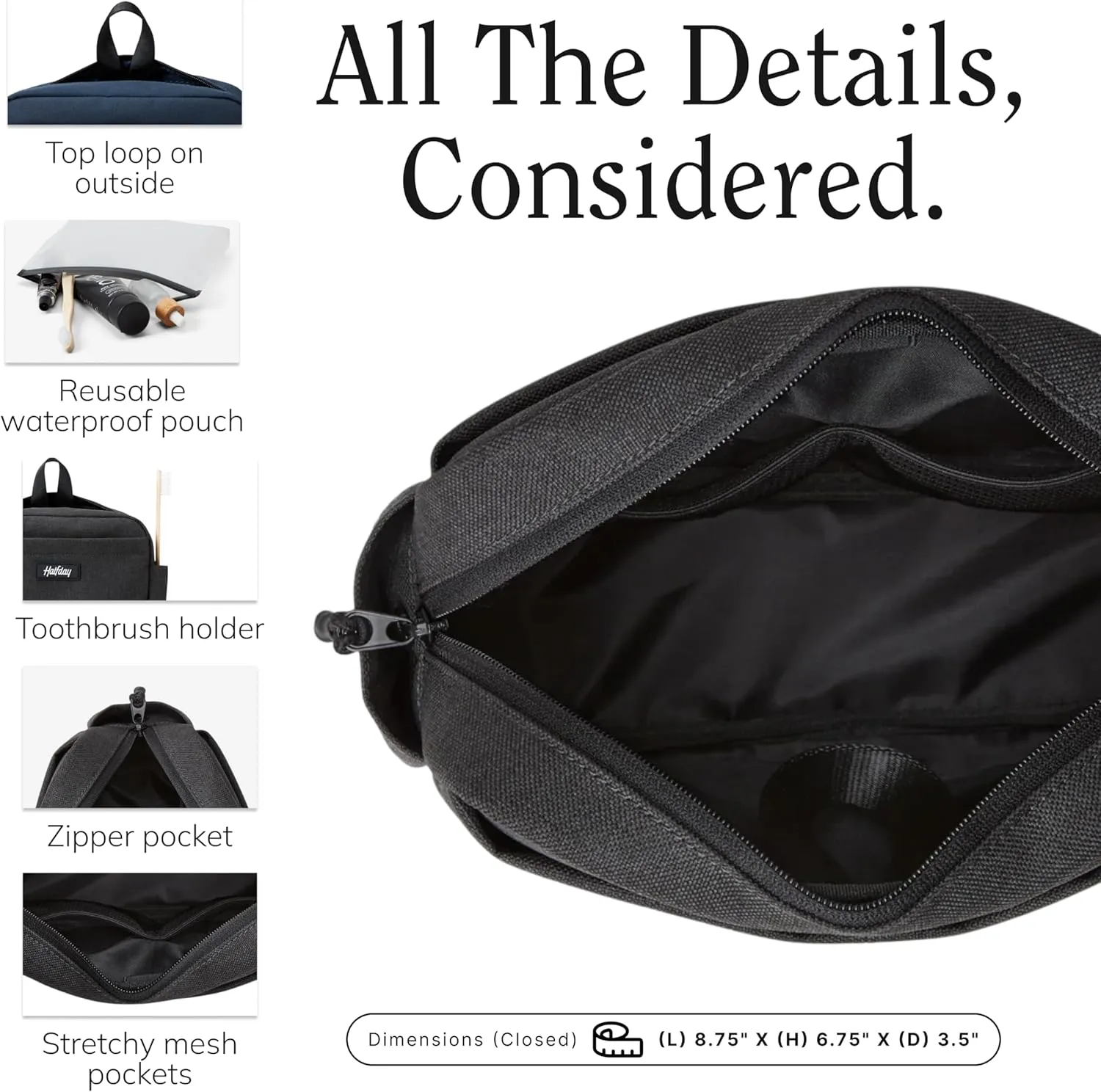 Sidecar Toiletry Kit – Compact Travel Dopp Kit with Waterproof Pouch, Mesh Pockets, Toothbrush Holder & Hanging Loop – Toiletry Bag Organizer for Men & Women – Marine