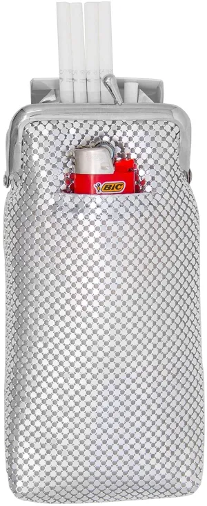 Silver Soft 3mm Metallic Mesh (Full Pack 100s or 120s) Cigarette Case Purse with Lighter Pocket