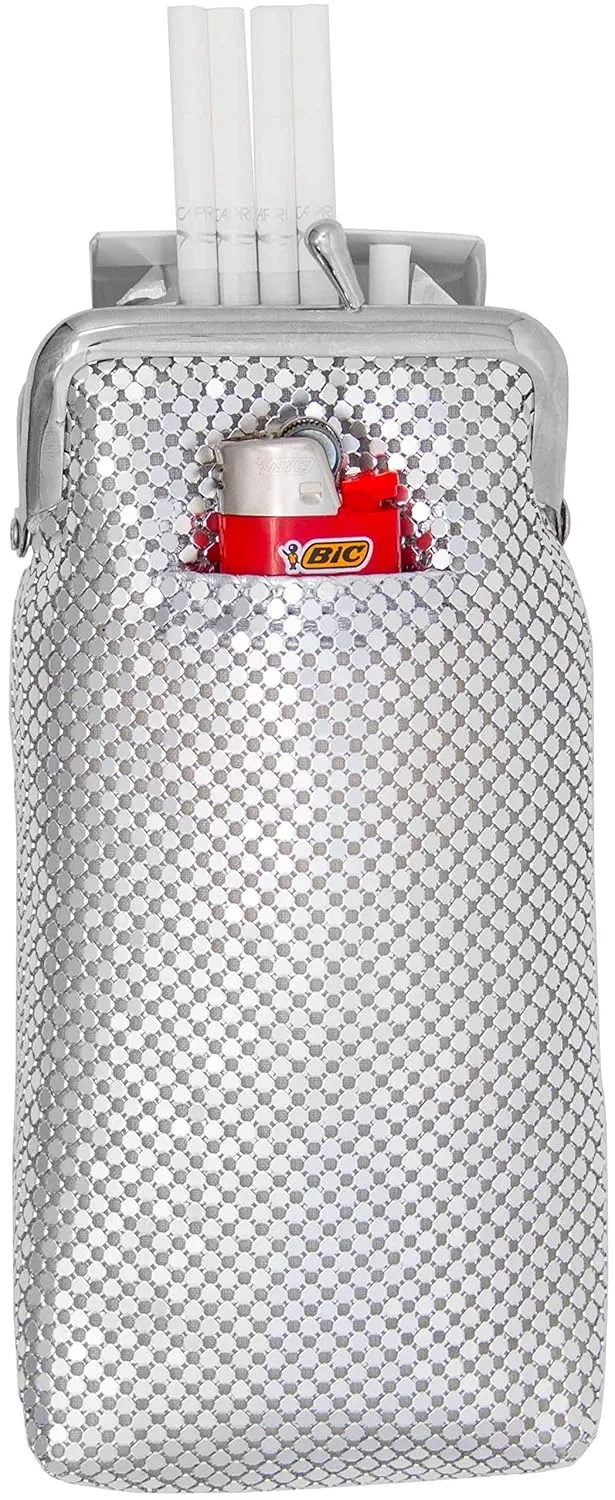 Silver Soft 3mm Metallic Mesh (Full Pack 100s or 120s) Cigarette Case Purse with Lighter Pocket