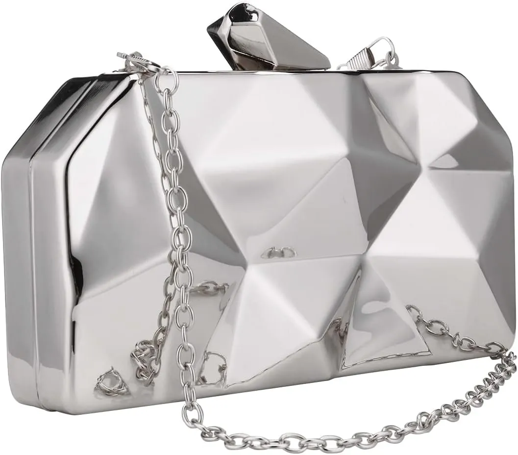 Simcat Women Geometric Lattice Pattern Metal Evening Bag Bridal Prom Crossbody Bag Party Clutch Wedding Purse with Chain