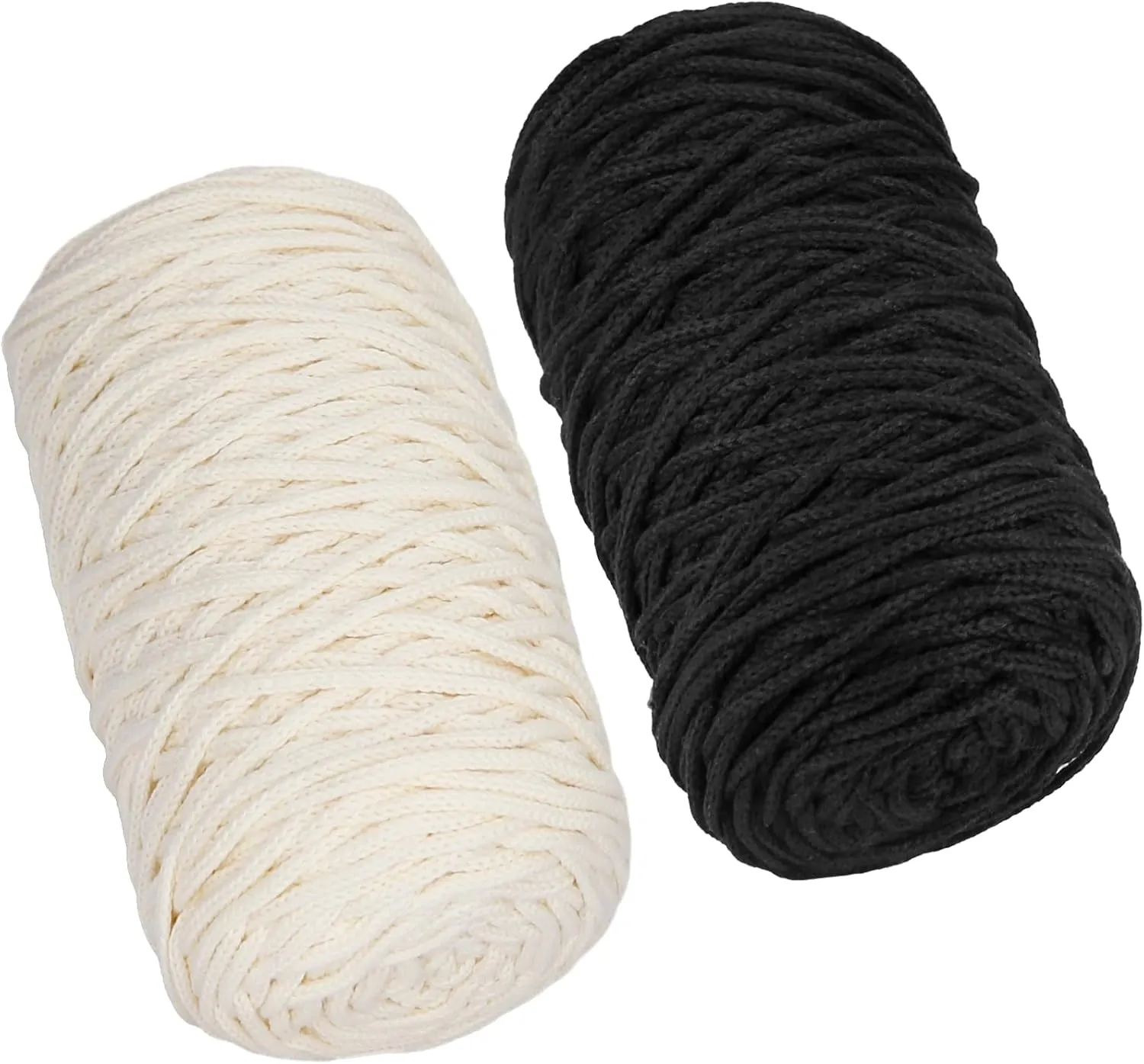 SIMEIQI 2 PCS 400g Beige Black 100% Cotton Yarn Hollow Knitted Crochet Yarn,328 Yards Fabric Yarn Round Rope Yarn for DIY Handbag Purse Basket Cushion Crochet Bag