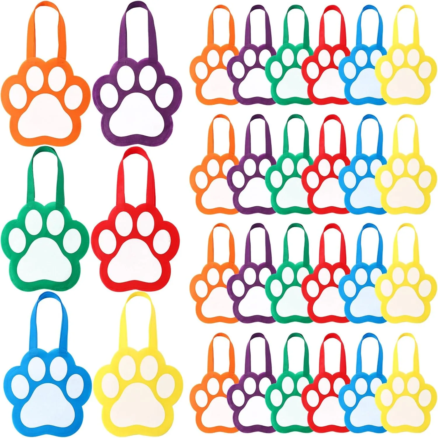Skylety 30 Pcs Dog Paw Print Gift Bags 9.8 x 9.8 Inches Puppy Themed Non Woven Gift Handbags Dog Paw Party Favor Bags Goody Candy Handbags for Party Supplies Decor