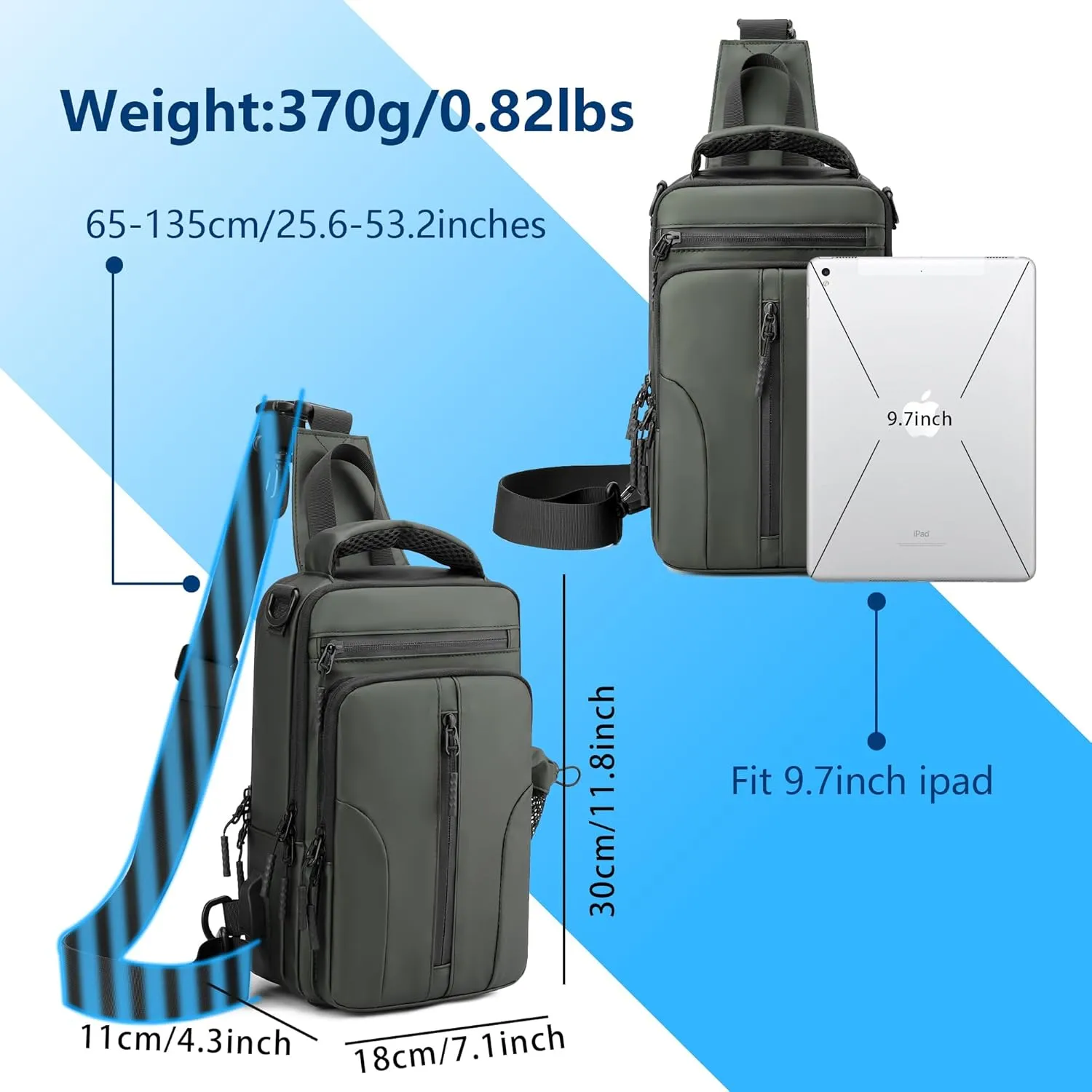 Sling Bag for men,Crossbody Bag Men,Crossbody Bag for Hiking Daypack, Small Backpack with Convertible Shoulder Strap (Green)