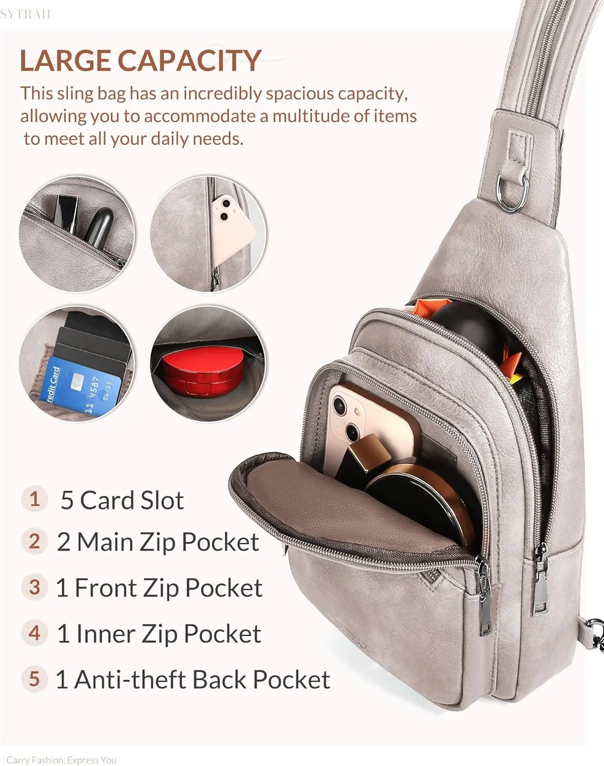 Sling Bag for Women, Crossbody Bags for Women Trendy Crossbody purse Vegan Leather Sling Backpack Chest Bag with Dual Purpose Strap, Cloud Grey