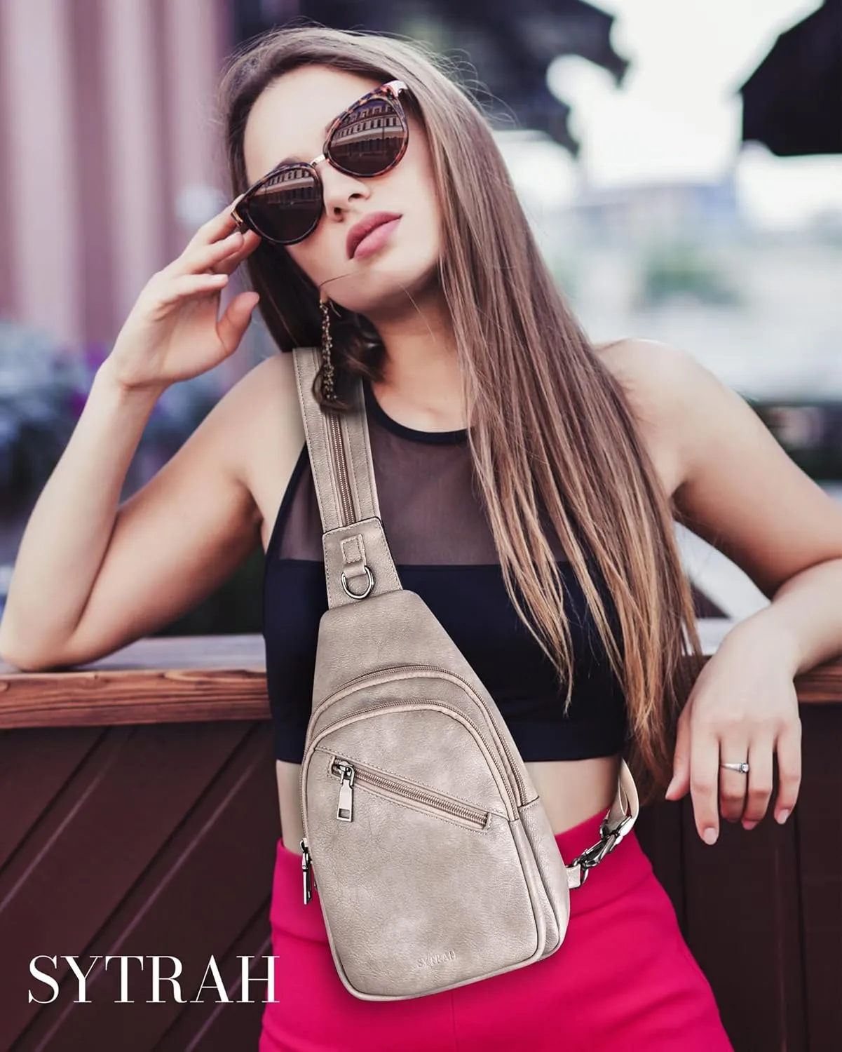 Sling Bag for Women, Crossbody Bags for Women Trendy Crossbody purse Vegan Leather Sling Backpack Chest Bag with Dual Purpose Strap, Cloud Grey