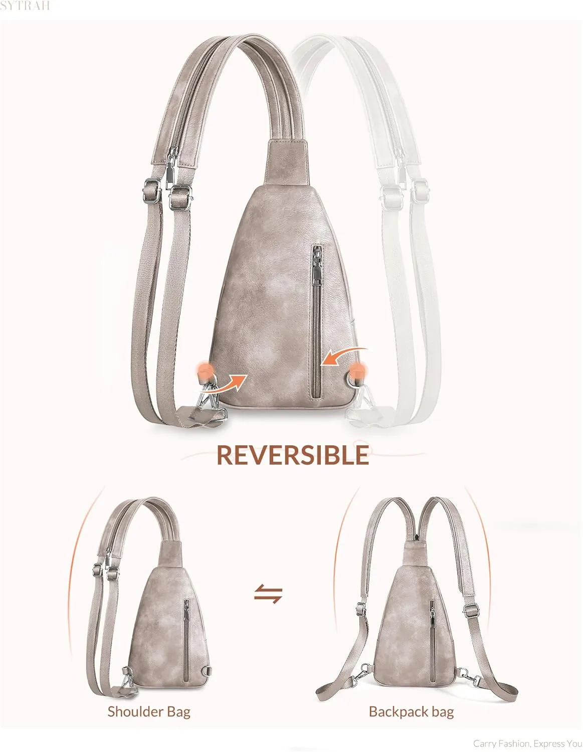 Sling Bag for Women, Crossbody Bags for Women Trendy Crossbody purse Vegan Leather Sling Backpack Chest Bag with Dual Purpose Strap, Cloud Grey