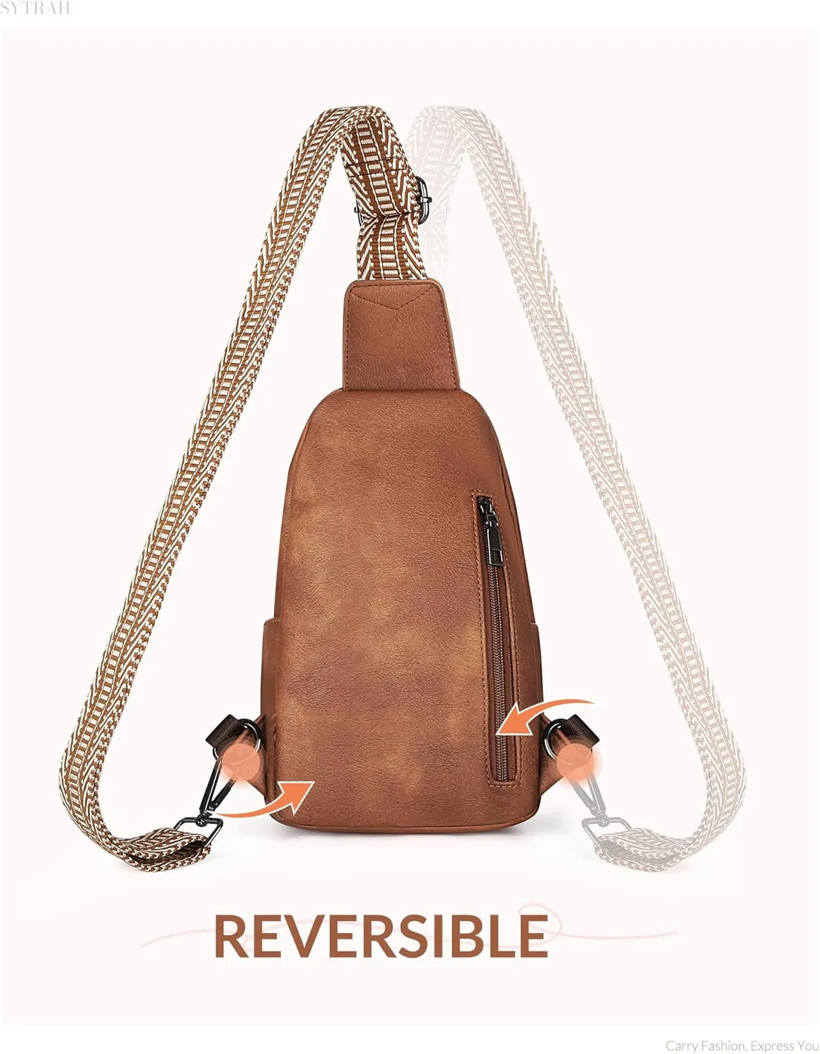 Sling Bag for Women, Crossbody Bags Purse for Women Trendy Vegan Leather Chest Bag with Adjustable Guitar Strap
