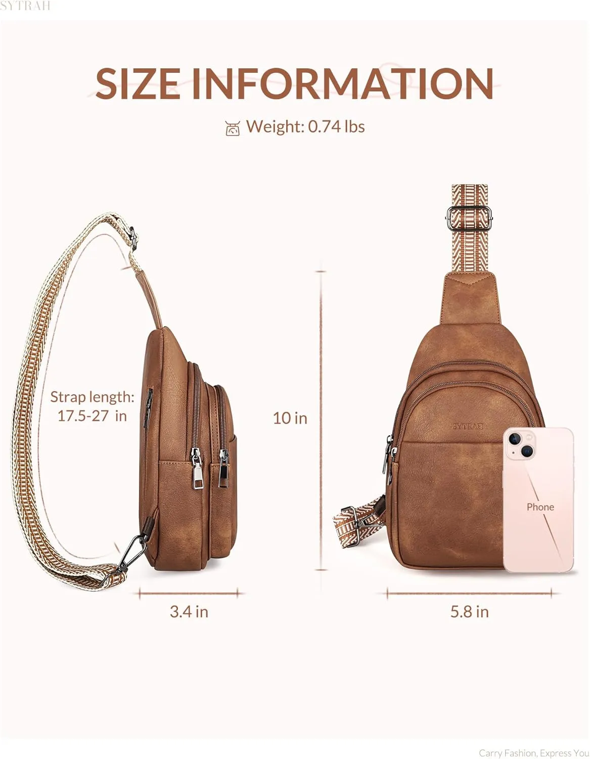 Sling Bag for Women, Crossbody Bags Purse for Women Trendy Vegan Leather Chest Bag with Adjustable Guitar Strap