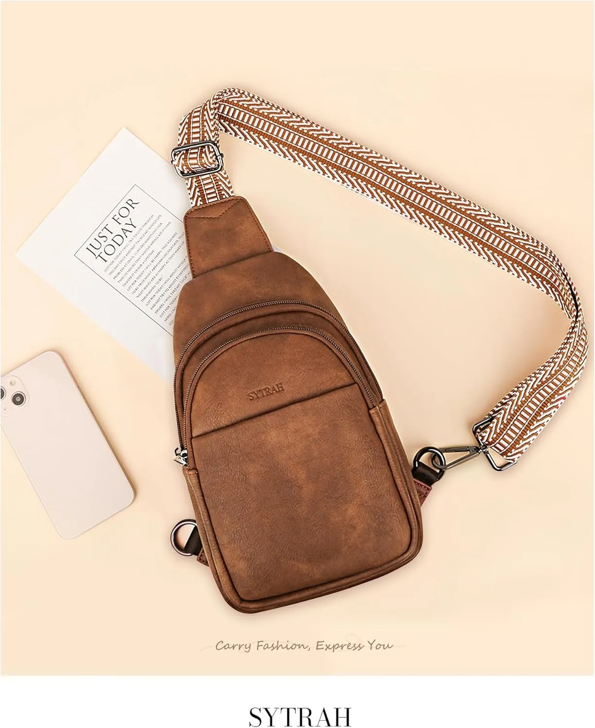 Sling Bag for Women, Crossbody Bags Purse for Women Trendy Vegan Leather Chest Bag with Adjustable Guitar Strap