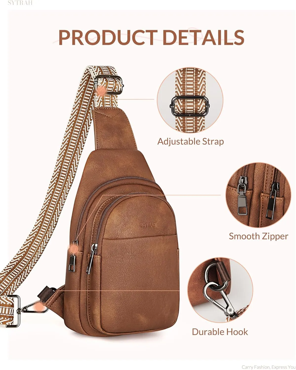 Sling Bag for Women, Crossbody Bags Purse for Women Trendy Vegan Leather Chest Bag with Adjustable Guitar Strap