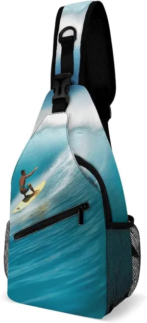 Sling Bag for Women Men,Surfing Printed Casual Crossbody Bags Sling Backpack with Convertible Shoulder Strap,Lightweight Shoulder Chest Bag for Hiking, Travel