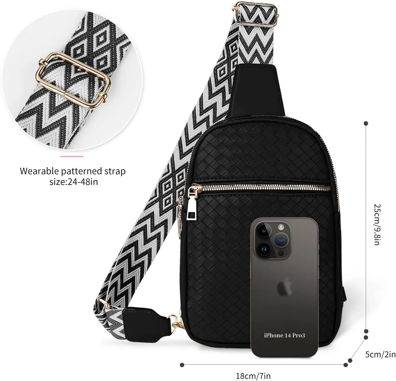 Sling Bag for Women Vegan Leather Fashionable Fanny Pack Crossbody Bags for Women Chest Bag for Travel black