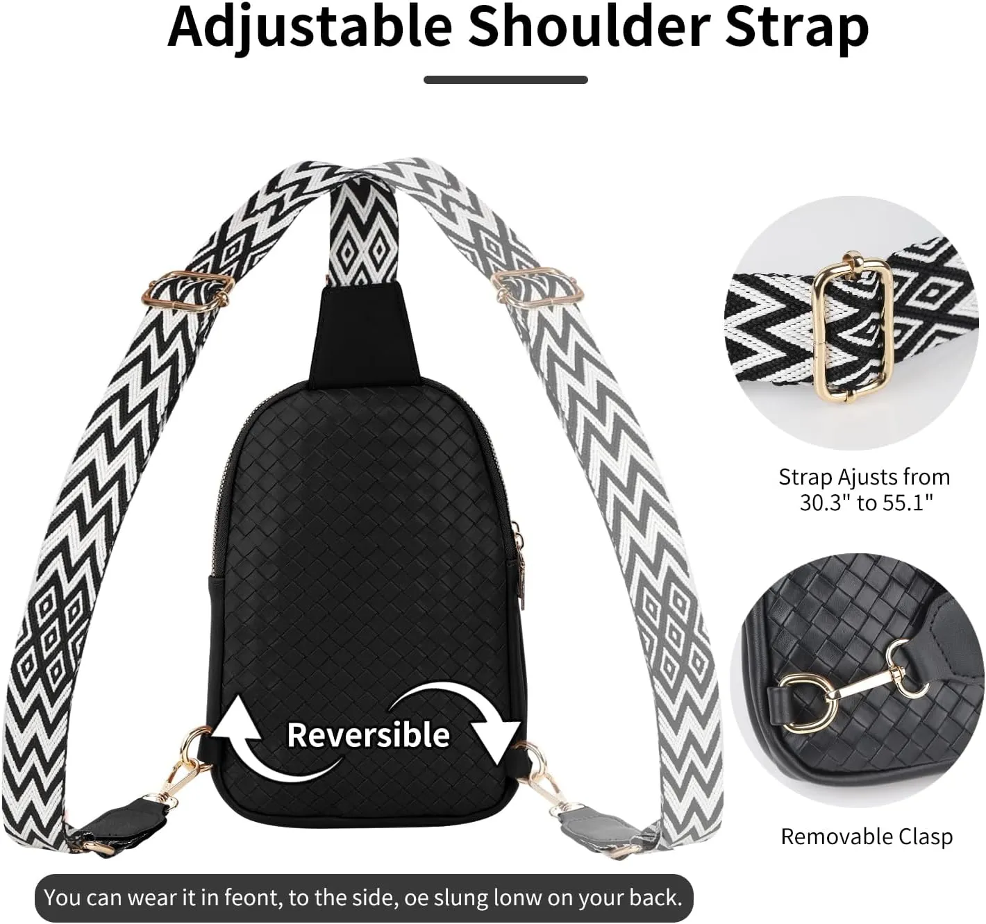Sling Bag for Women Vegan Leather Fashionable Fanny Pack Crossbody Bags for Women Chest Bag for Travel black