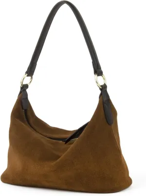 Slouchy Brown Suede Crescent Hobo Bag for Women, Suede Trendy Shoulder Satchels Bag and Work Tote Bags for Women
