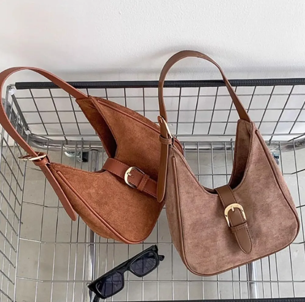 Slouchy Hobo Bags Women Retro Suede Underarm Shoulder Bag Crossbody Purse Crescent Satchels Top-Handle Tote Handbag 2024