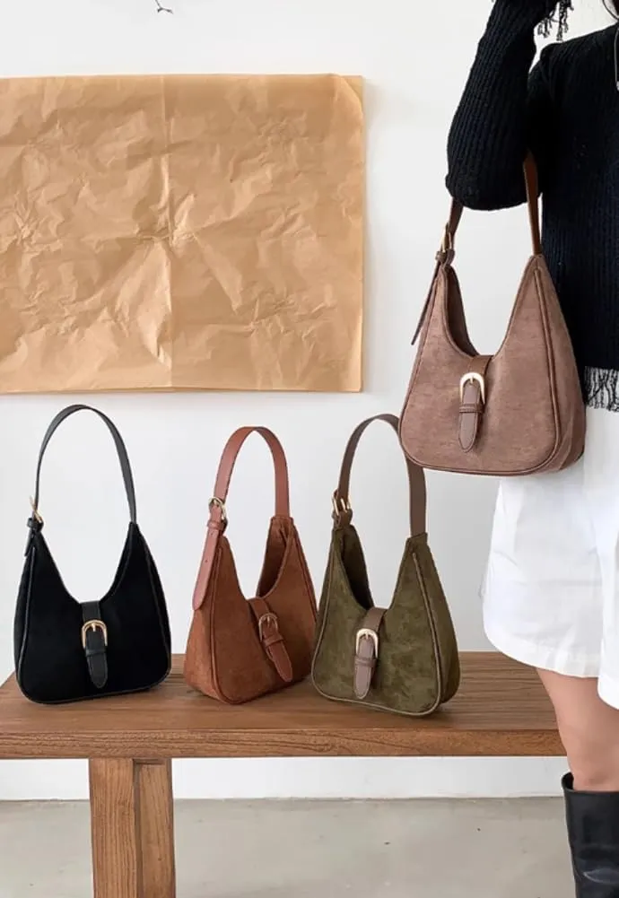 Slouchy Hobo Bags Women Retro Suede Underarm Shoulder Bag Crossbody Purse Crescent Satchels Top-Handle Tote Handbag 2024